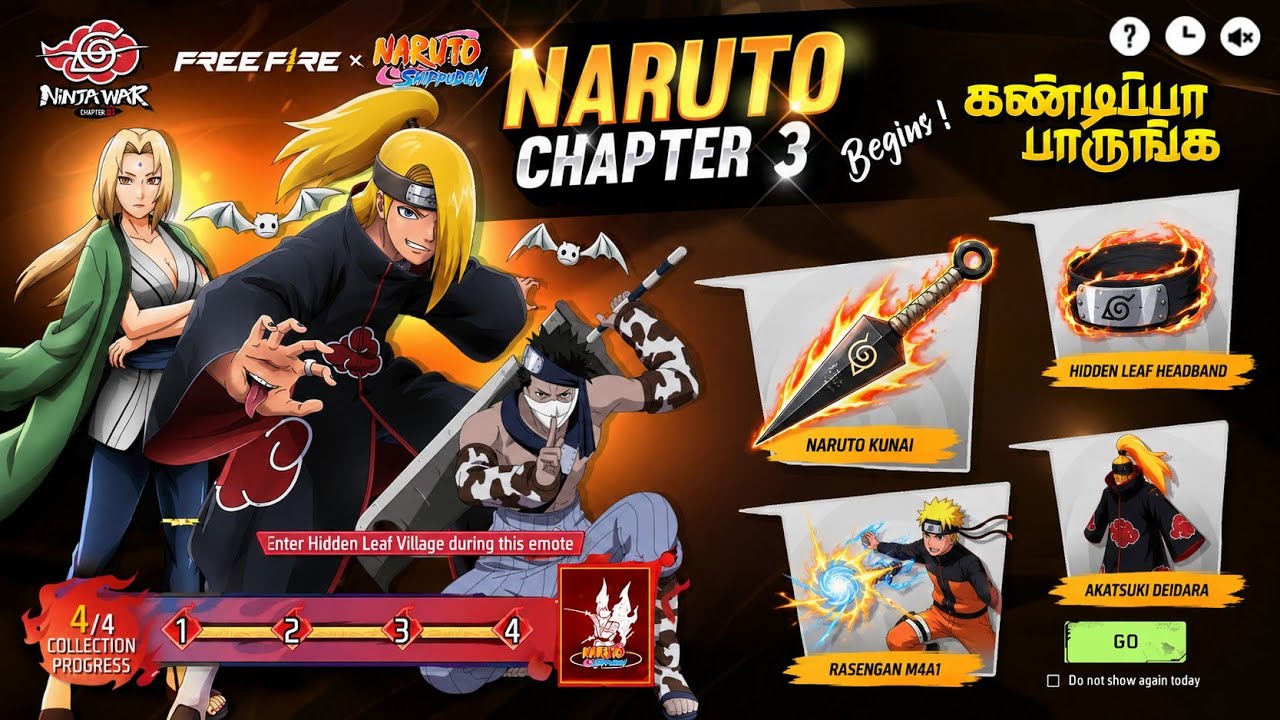 🔥 NARUTO CHAPTER 3 FULL DETAILS TAMIL | CLAIM PRE REWARDS 🥳 FF NARUTO EVENT TAMIL | FF NEW EVENT 