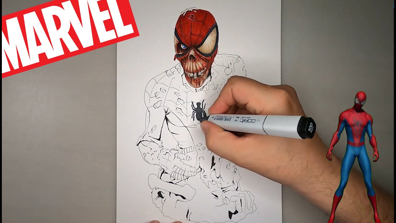Amateur draws a Spider man Zombie Bust Drawing