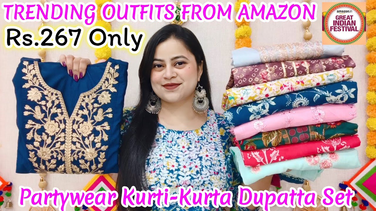 🌷Amazon Trending Kurti-Kurta Dupatta Set Starting Rs.267🌷Embroidery/Sequence Work Special #amazon