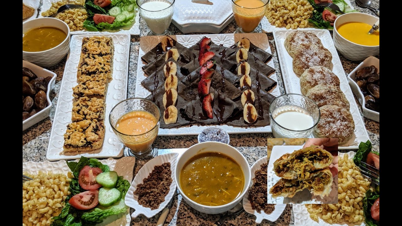 مائدة رمضانية متنوعة🌙كريب بالشوكولا+بسيطلات بلا ورقة+سلطة بصوص مميز +رايب لسحور