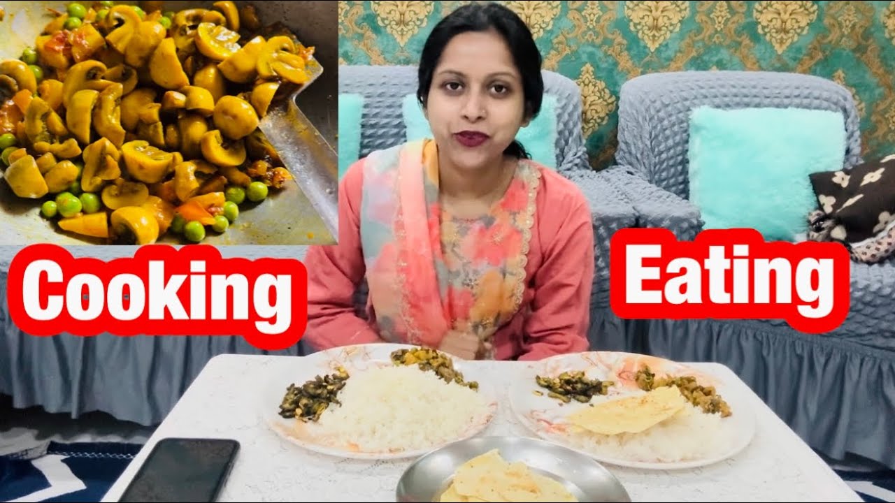 cooking and eating lehsuni meshroom with rice 🍚 #shatabdi 