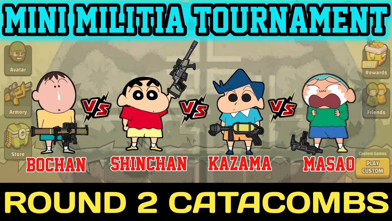 SHINCHAN VS BO VS KAZAMA VS MASAO IN MINI MILITIA TOURNAMENT😂 | TAG TEAM BATTLE | CATACOMBS MAP