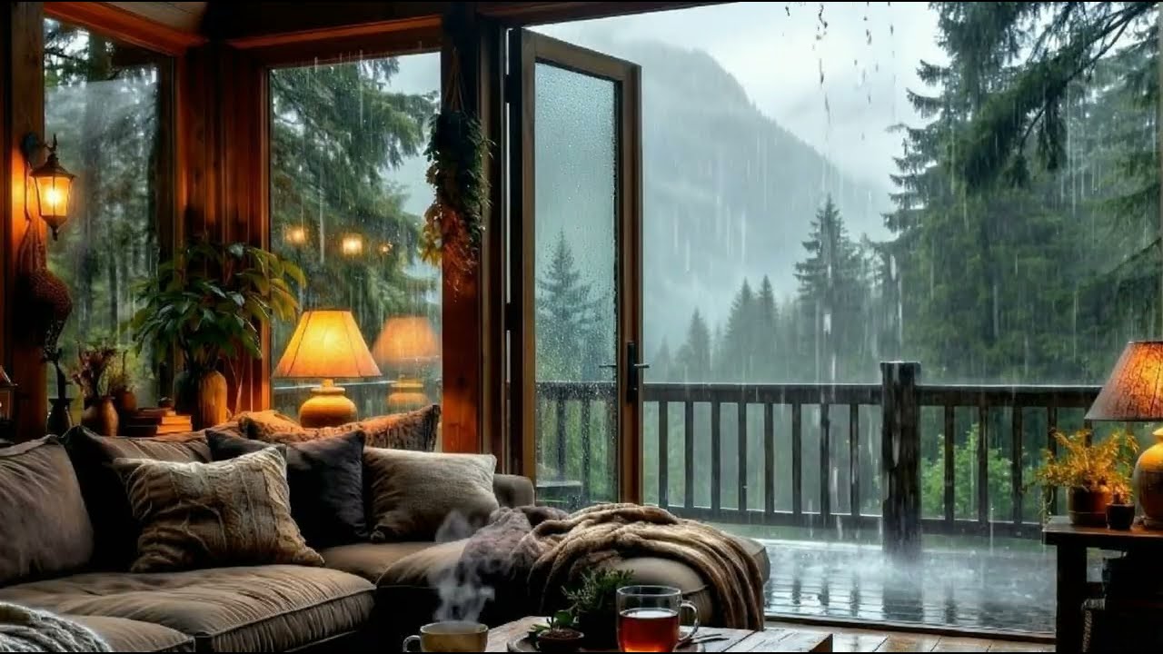 Cozy Rainfall in a Mountain Cabin | Sleep & Relax