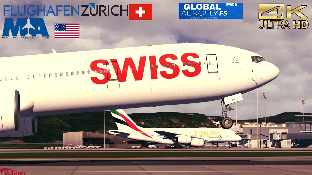 4k | AEROFLY FS GLOBAL | Full flight | BOEING 777-300ER[SWISS-LX64]| ZURICH(LSZH)- MIAMI (KMIA)