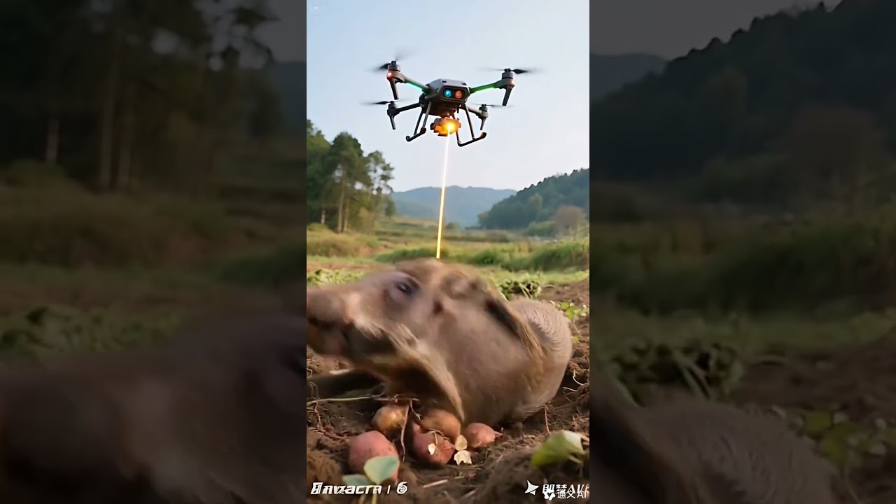 B, rural life, rural life, drone, wild boar, boo absurd video