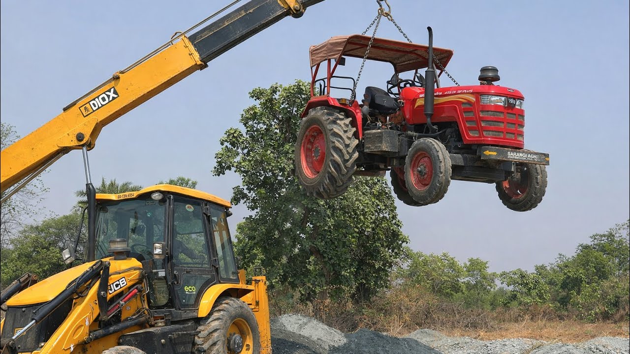 Jcb 3dx Backhoe Machine Loading Mixed Crusher Stone In Mahindra Tractor Trolley | Jcb Dozer Cartoon 