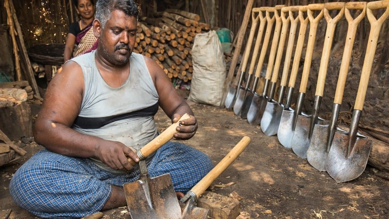 😮 The Art of Wooden Steel Spade Making 🔨🔥 | Satisfying Craftsmanship #asmr #hardworking