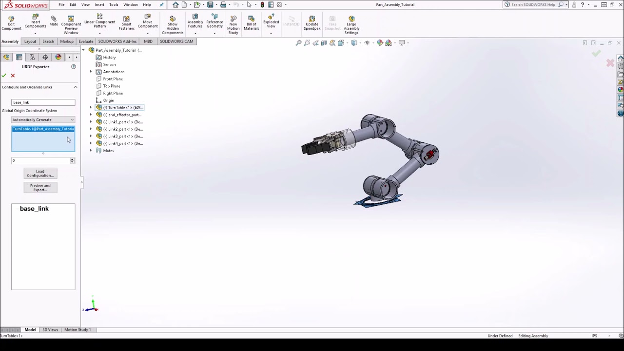 Solidworks URDF Exporter Tutorial - Create URDF from Robotic Manipulator Assembly