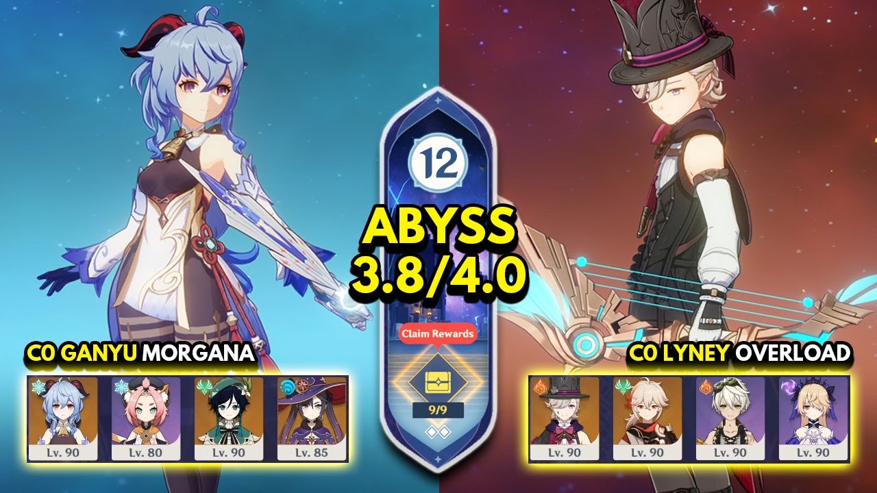 C0 Ganyu Morgana & C0 Lyney Overload | Spiral Abyss 3.8/4.0 Floor 12 9 Stars | Genshin Impact 4.0