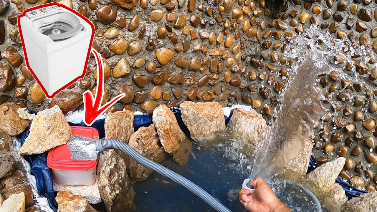 FILTRAGEM do LAGO ARTIFICIAL com BOMBA de MÁQUINA de LAVAR ROUPA