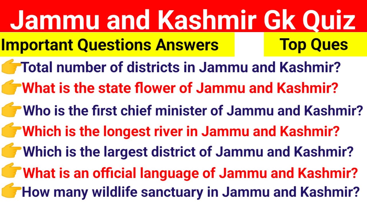 Jammu & Kashmir GK| Jammu Kashmir and Ladakh  | Jammu and Kashmir imp questions and answers| J&K Gk