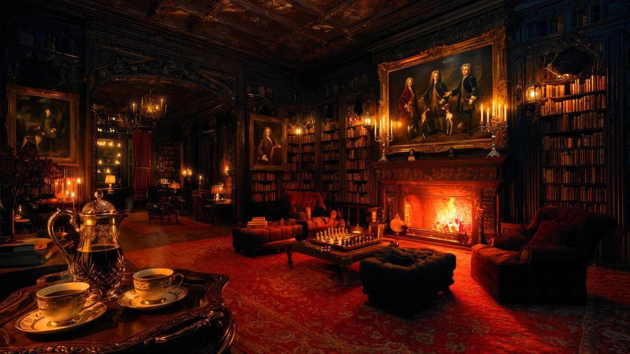 Late Night in Brooks's Private Club Library | Georgian-era Fire & Candle Ambience | 8 Warm Hours