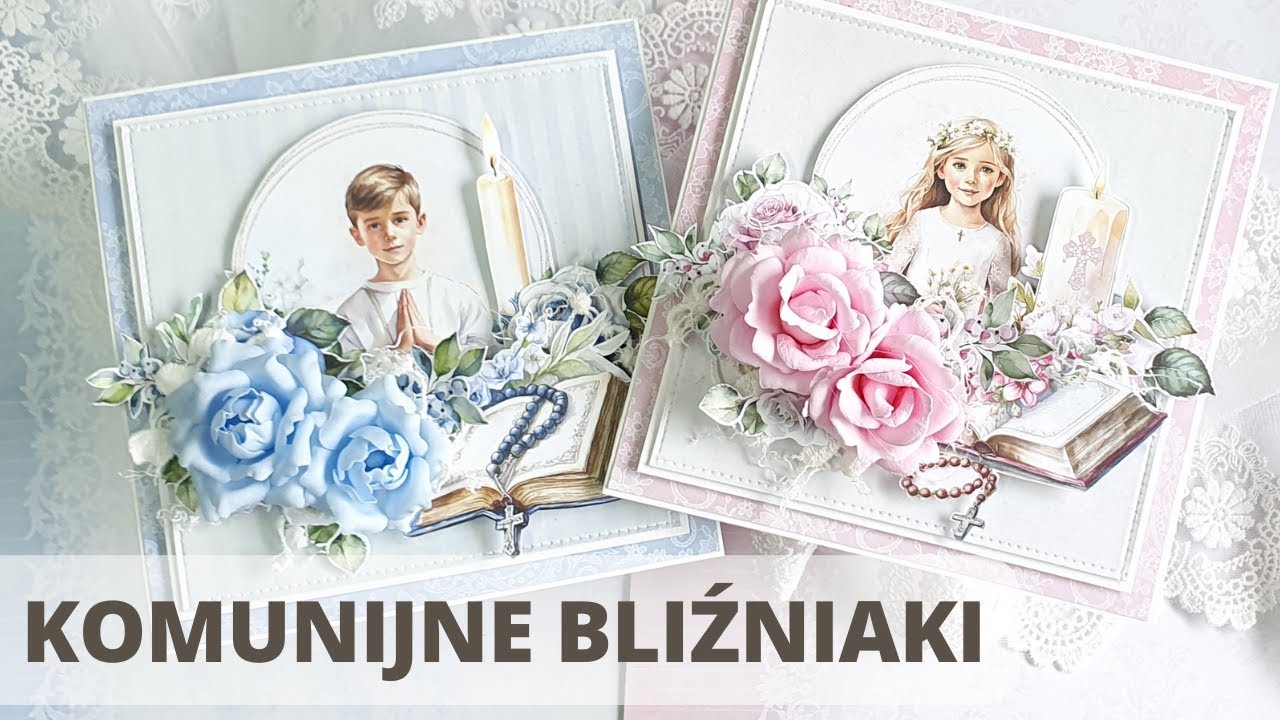 Bliźniacze kartki na Komunię. Communion cards. Cardmaking. Scrapbooking.