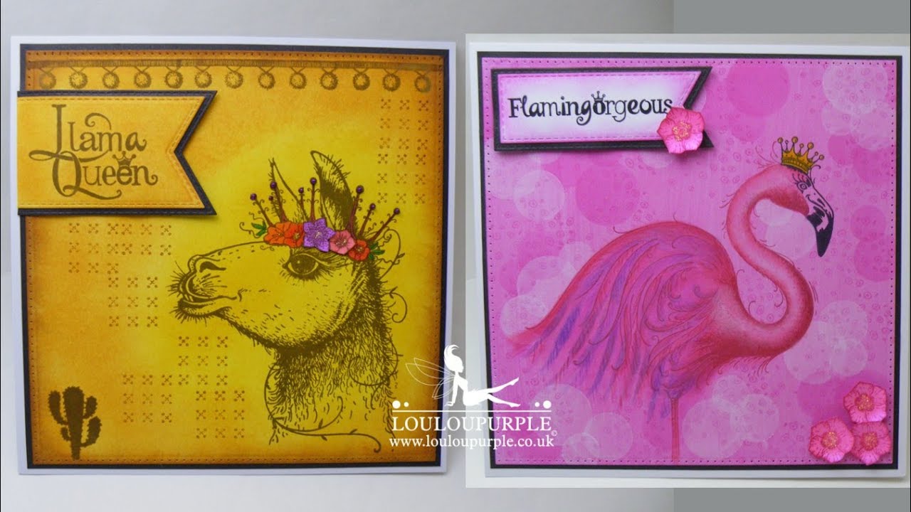 Mixed Media Cards Using Pink Ink Designs Stamps Flamingo And Llama.