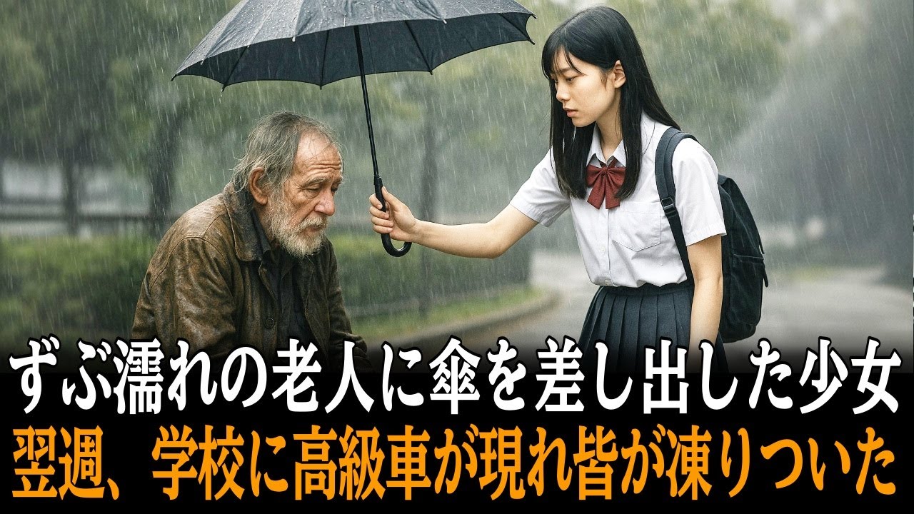 ずぶ濡れのホームレスに傘を差し出した少女。翌週、学校に黒塗りの高級車が現れ教室中が凍りついた
