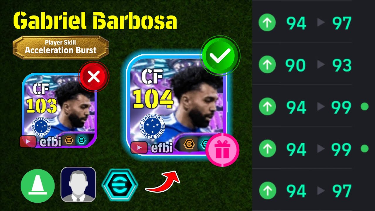 Gabriel Barbosa 104 BEST TRAINING with Booster, Max Level, Player Progression eFootball 2026