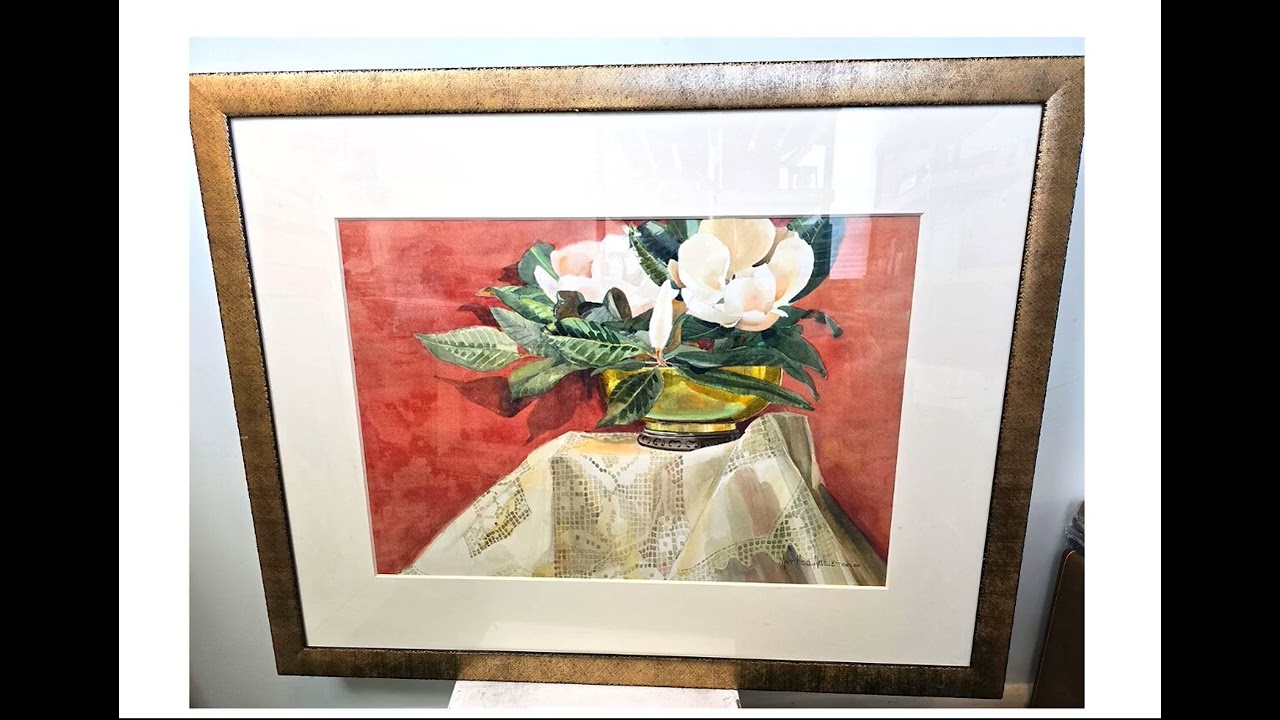 Brass Magnolia Painting Signed by Artist