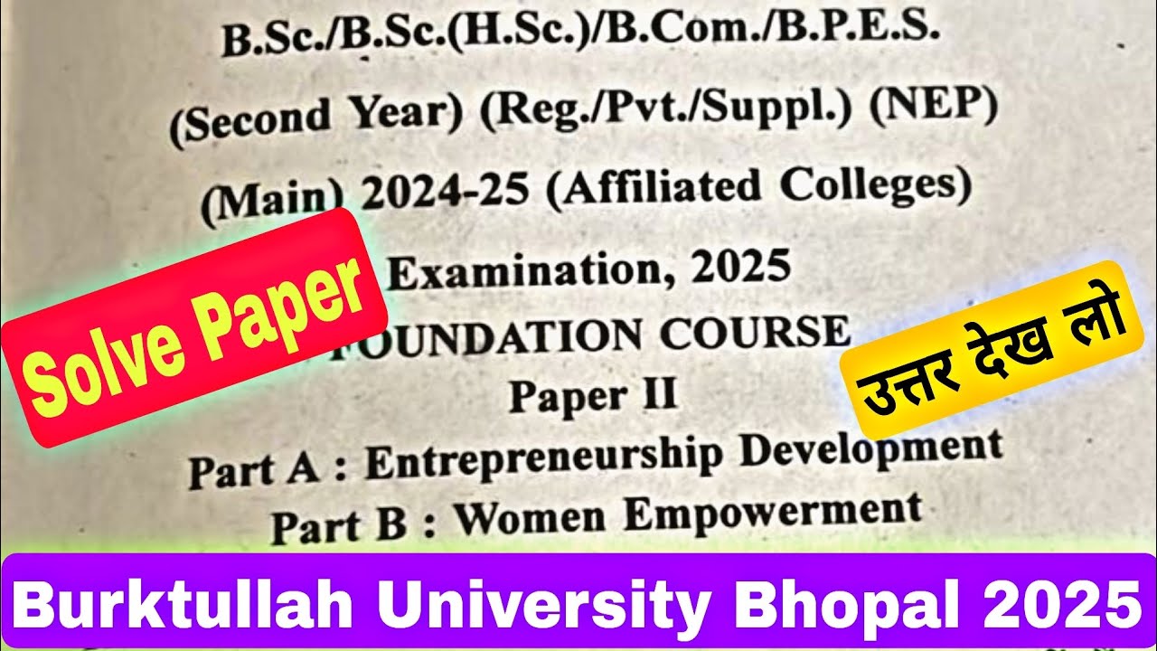bsc/hsc/bcom/BPES foundation Entrepreneurship Development bu bhopal university 2025 paper solve