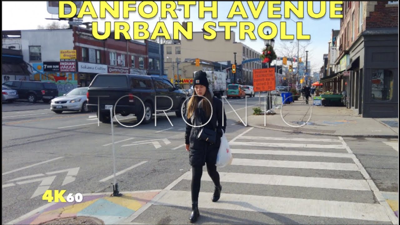 Toronto Long Danforth Avenue Walk - Heading West From Woodbine Ave Through 