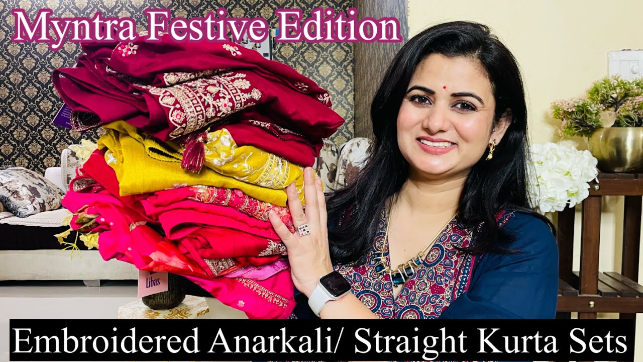 Festive Wear Myntra Kurta Haul, Embroidered Anarkali Kurta Palazzo, Floral Kurta Pant With Dupatta