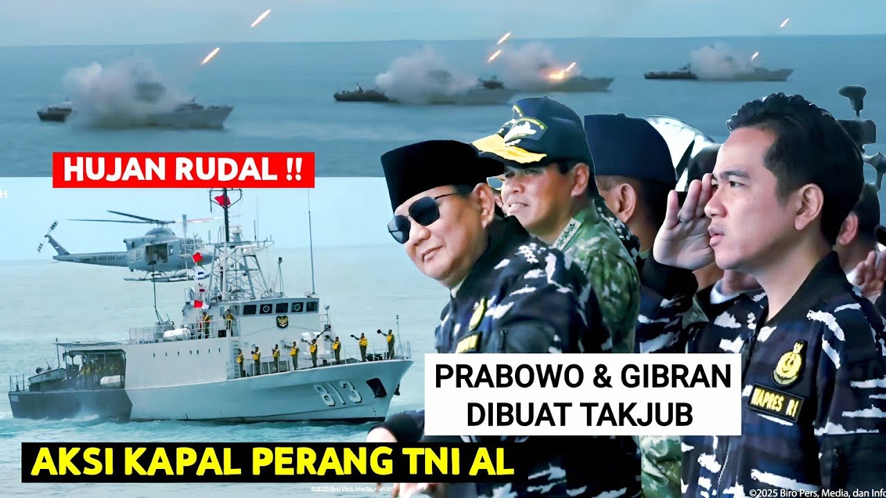 Hujan Rudal, Prabowo Gibran Pake Loreng Saksikan Aksi Kapal Perang TNI Angkatan Laut Bikin Merinding