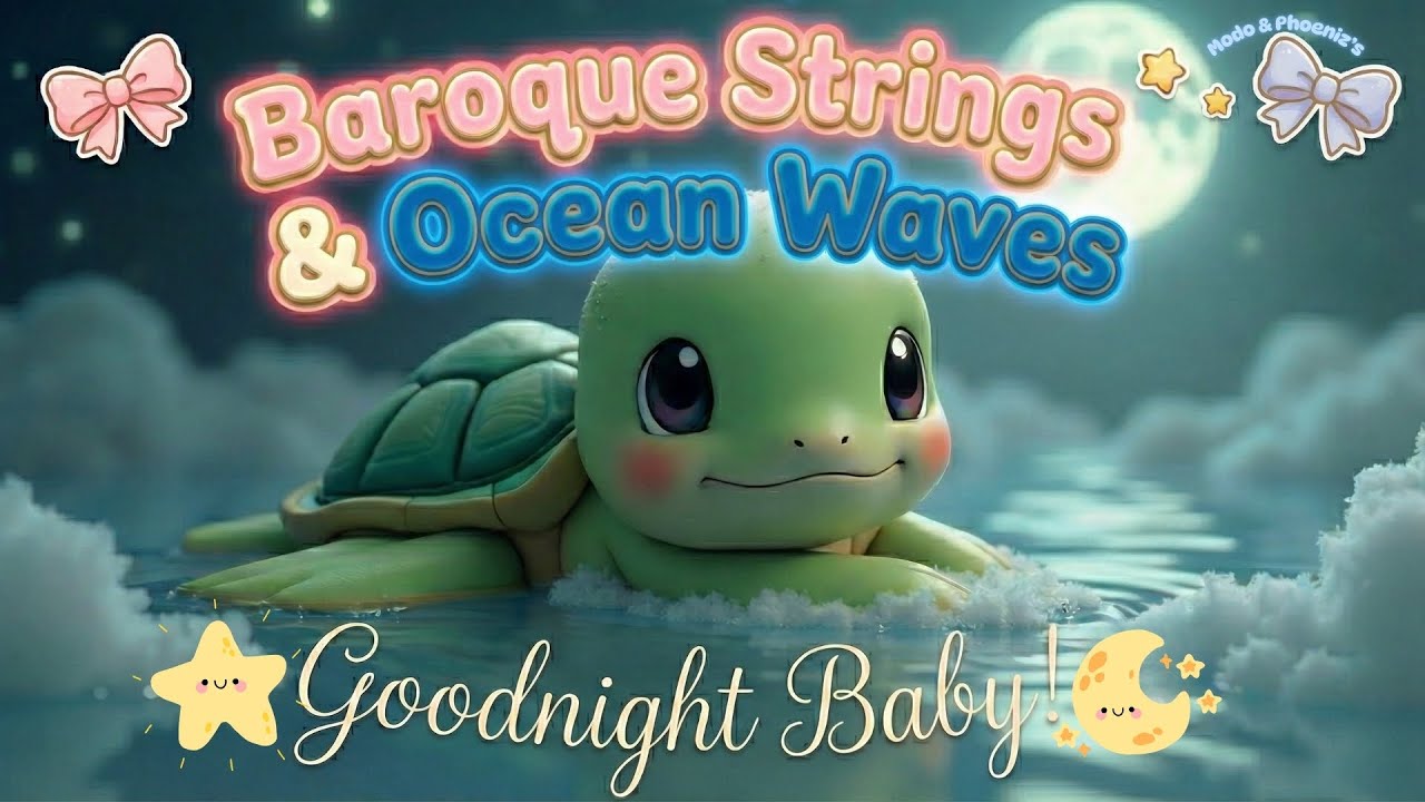 Phoeniz’s Silver Tide | Baroque-Style String Lullaby + Ocean Waves for Baby Sleep (1 Hour)