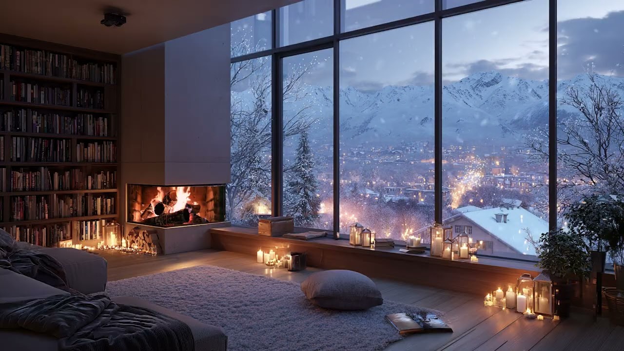 Howling Snowstorm Wind with Crackling Fireplace 🔥 Cozy Winter Cabin Sounds for Deep Sleep