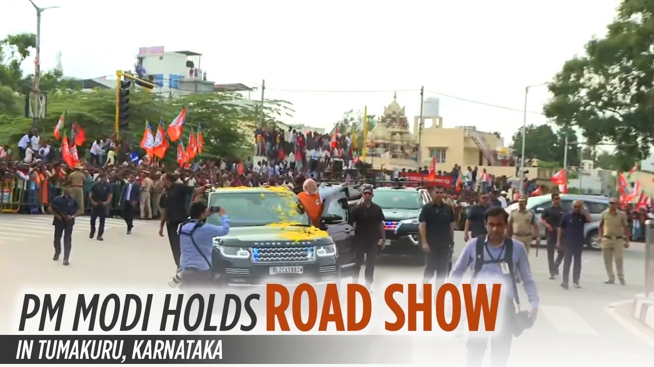 PM Modi holds road show in Tumakuru, Karnataka