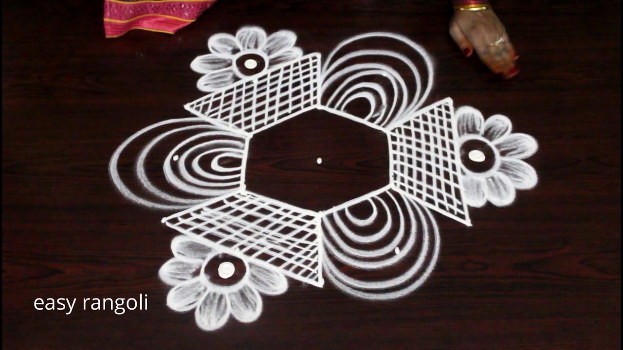 Latest trendy rangoli n kolam designs with 5 dots || Muggulu