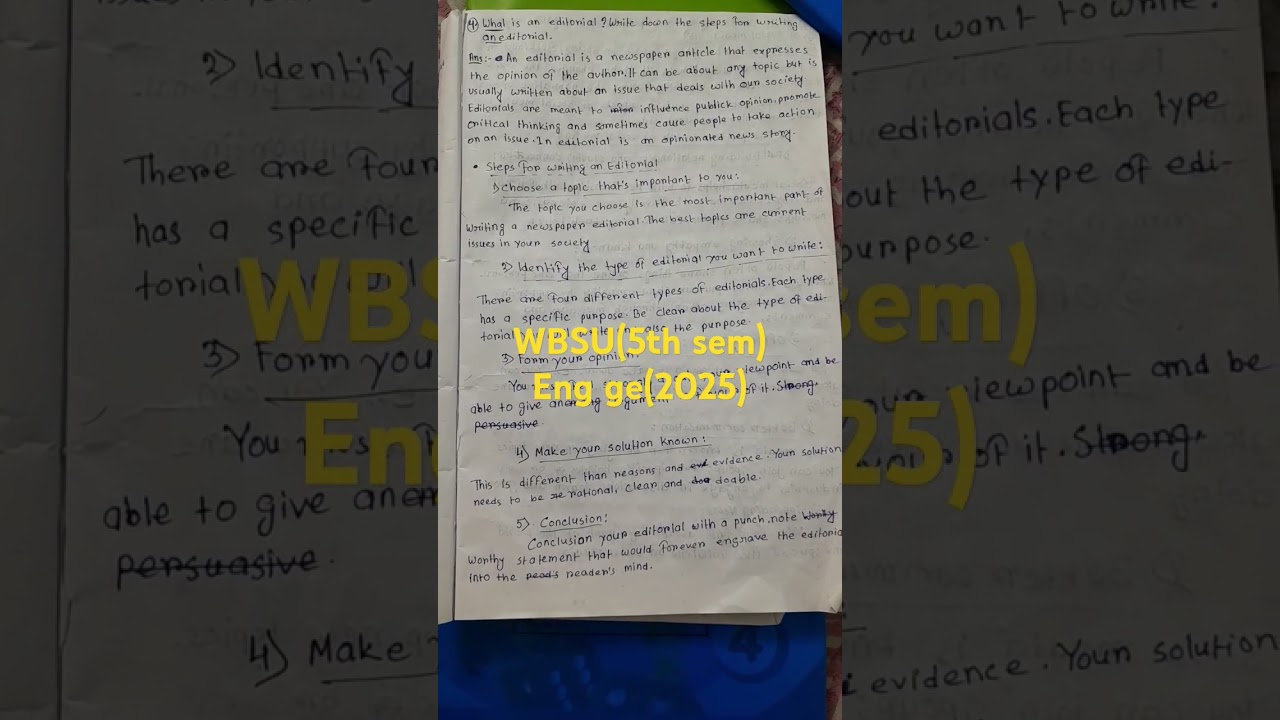 What is an editorial ? Write down the step for writing an editorial.  #editorial #5th sem english ge