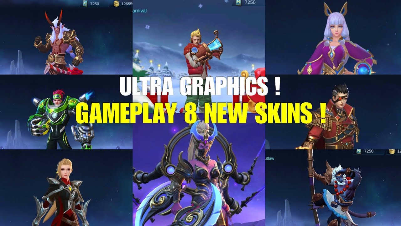 GAMEPLAY 8 NEW SKINS WITH ULTRA GRAPHICS ! | MLBB NEW SKIN!