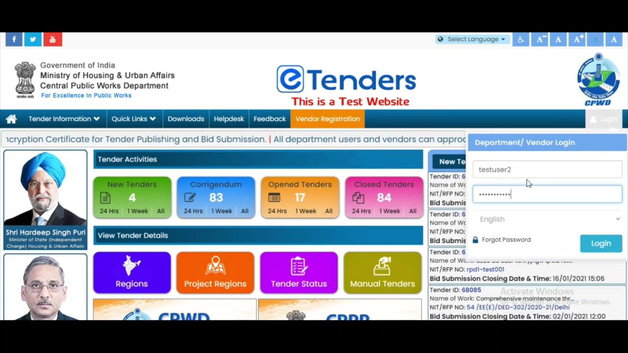 CPWD | e-Tender Bid Submission Process | Vupadhi Techno Services