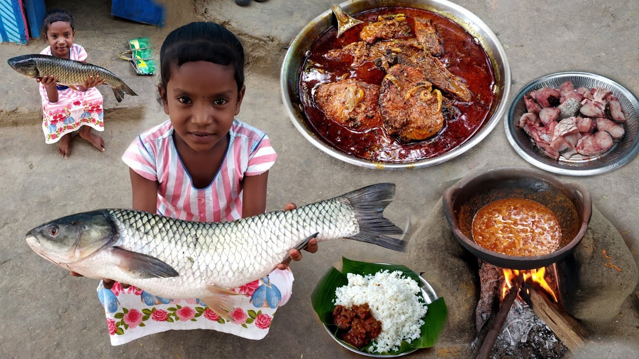 Three KG Rohi fish Curry Recipe cooking and eating |cooking by santali mother |Rohu fish masala