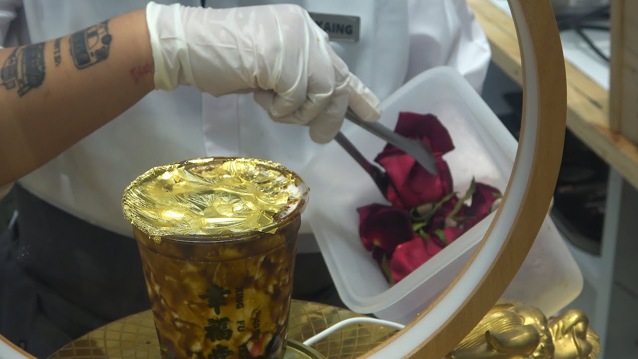 Xing Fu Tang Gold Foil Black Sugar Bubble Milk w Real Rose