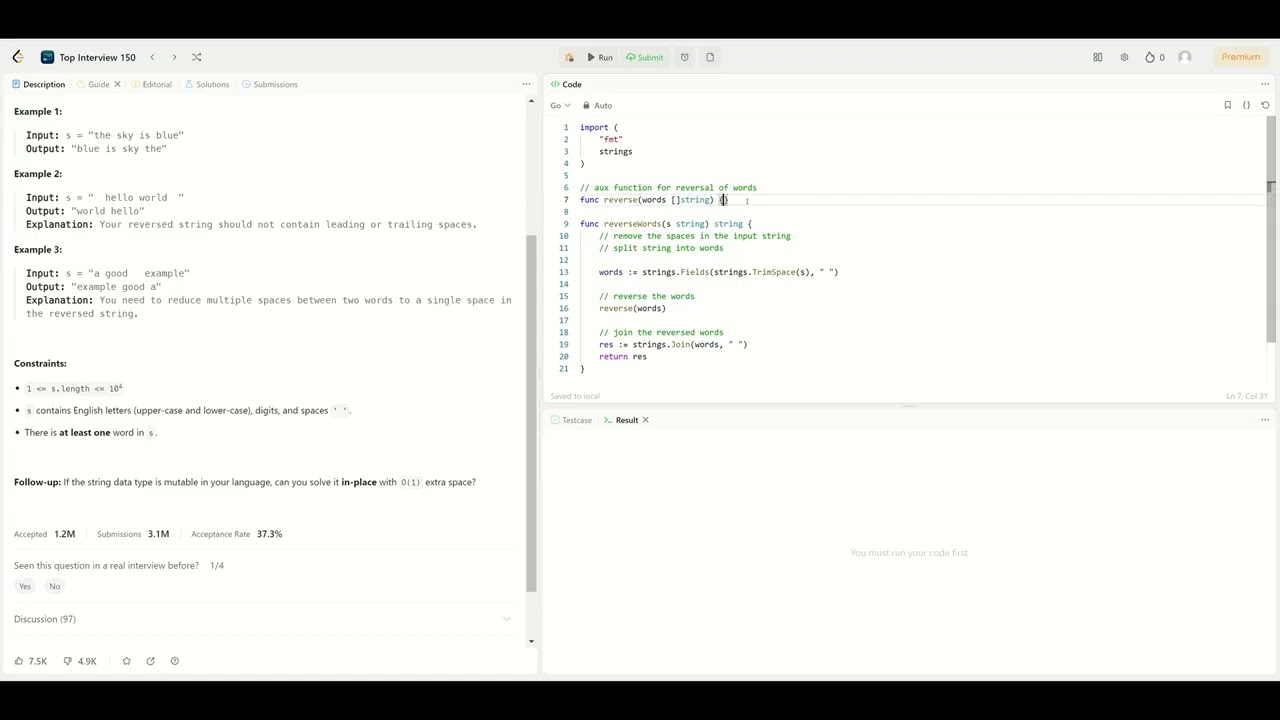 Reverse words in a String | Golang Solution | Hands-On