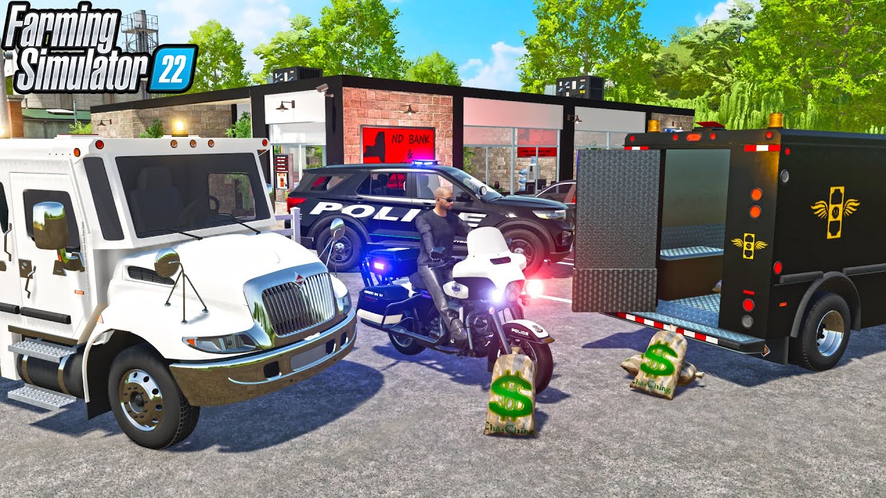 ROBBING A BANK ENDS IN CHAOS (MONEY TRUCK POLICE CHASE) | Farming Simulator 22