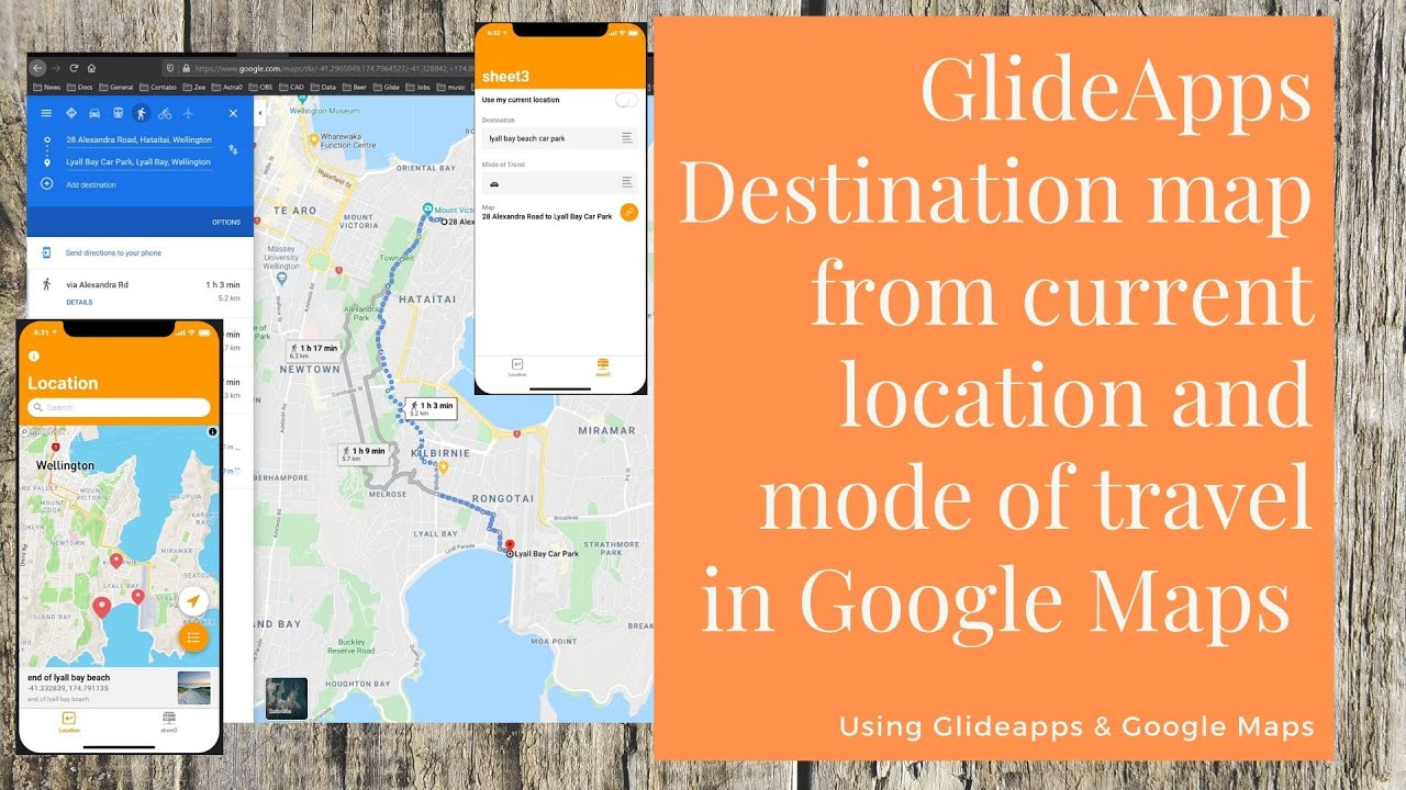 GlideApps Destination map from current location and mode of travel in Google Maps