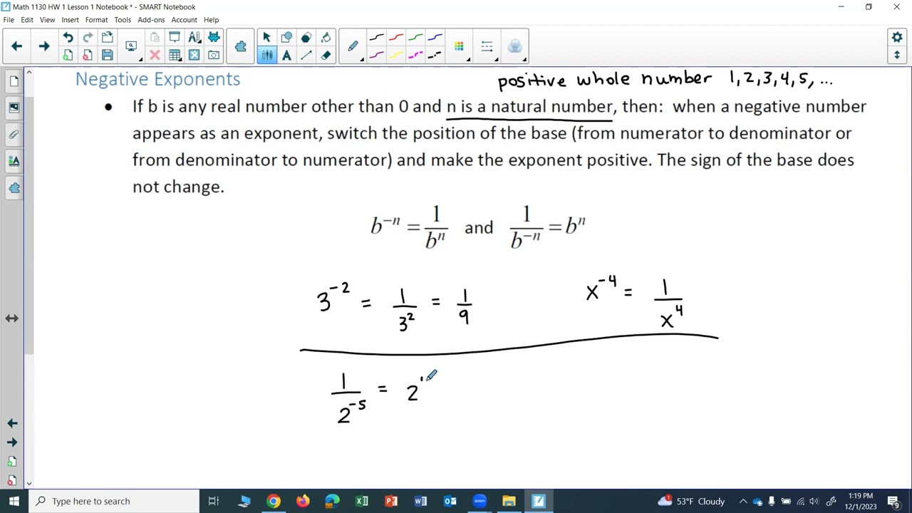 Math 1130 HW 1: Exponent Rules for Negative Exponents