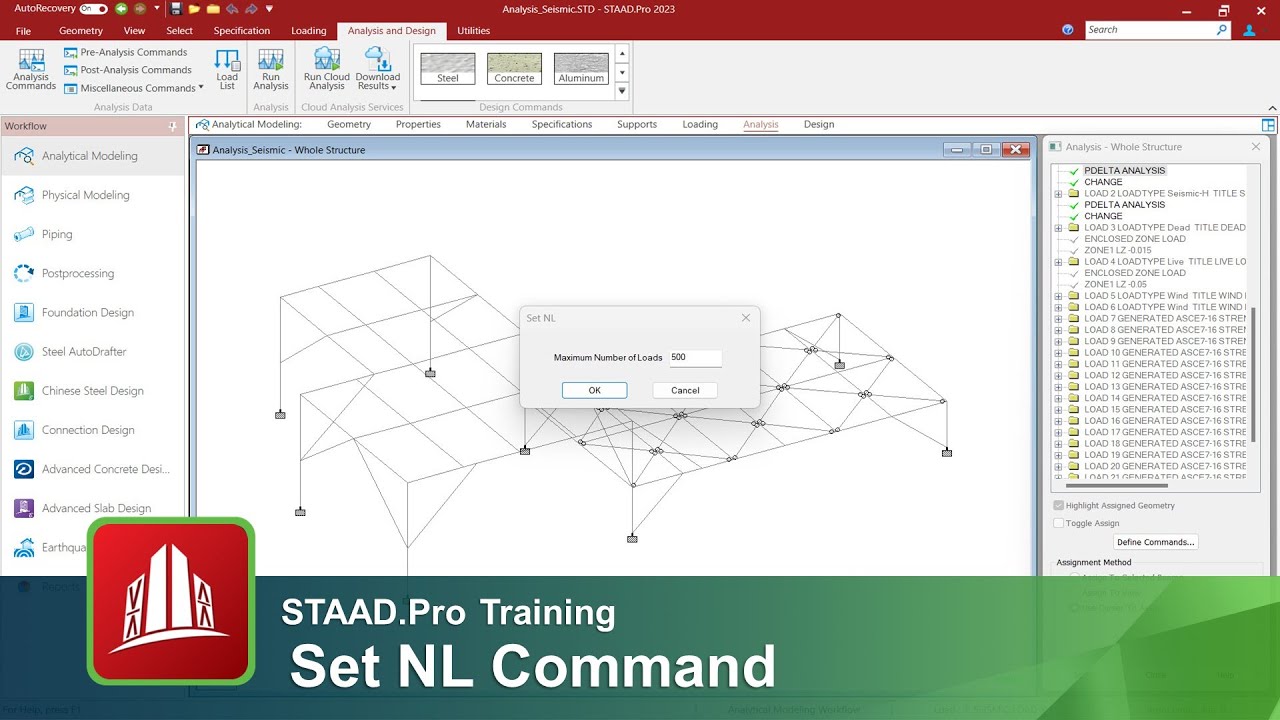 Using the Set NL Command in STAAD.Pro