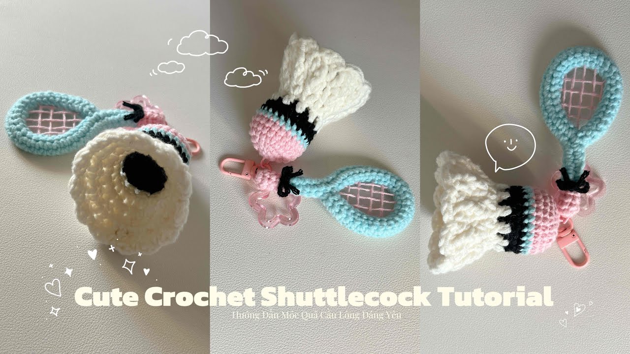 Hướng dẫn móc quả Cầu Lông Mini Làm Móc Khoá/Trang Trí | Cute Crochet Shuttlecock Tutorial 🏸
