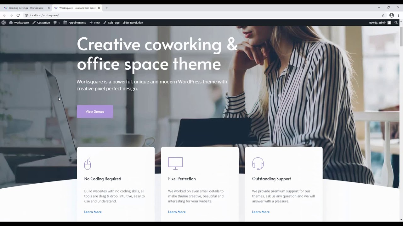 Worksquare - Coworking and Office Space WordPress Theme Installation and One Click Demo Import