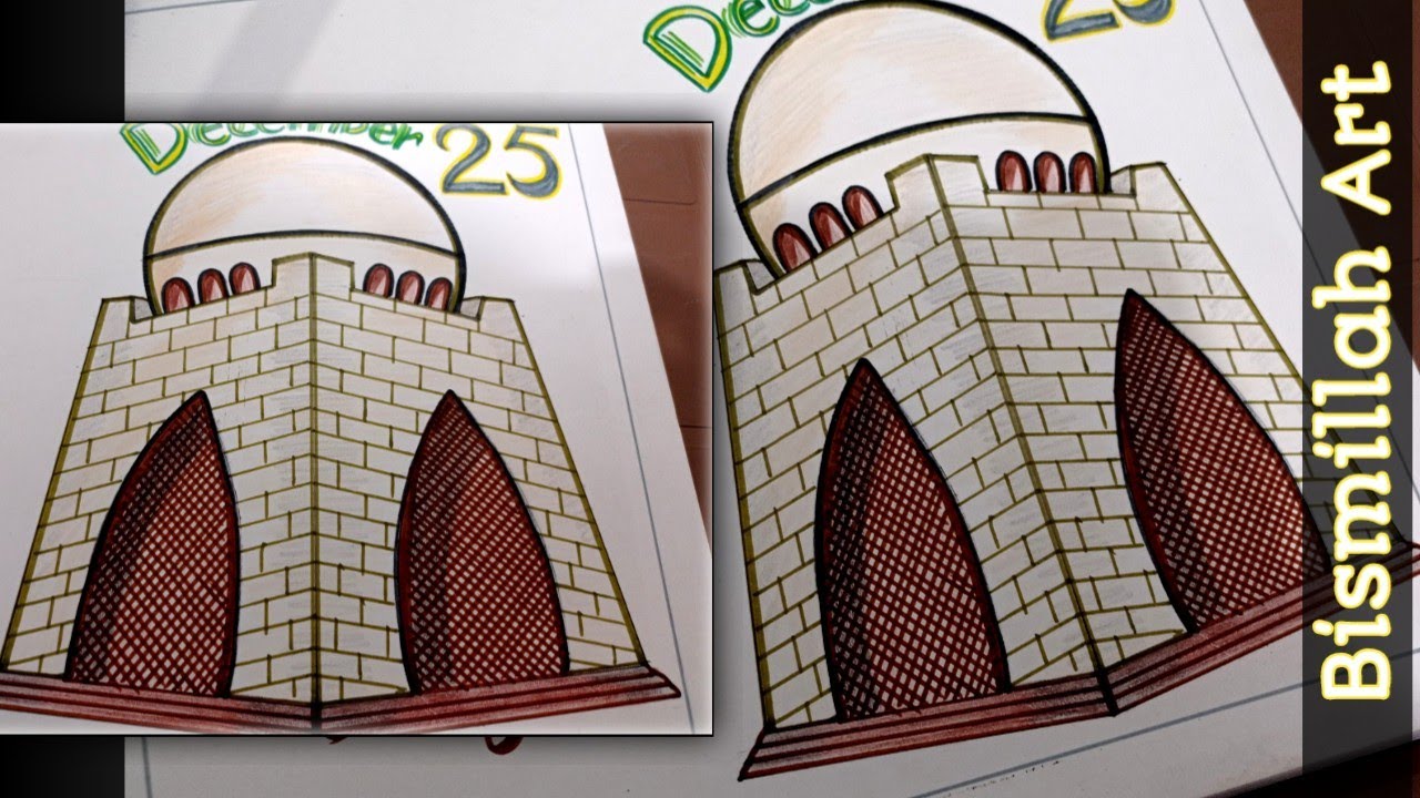 How to draw Mizar_e_Quaid | Quaid_e_Azam Day Special Drawing | 25th December 2020 | Bismillah Art