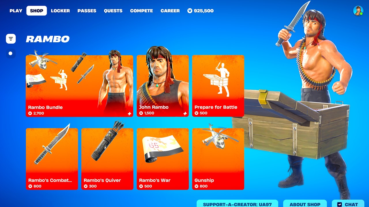JOHN RAMBO Skin & Emote FULL SHOP BUNDLE Fortnite Showcase