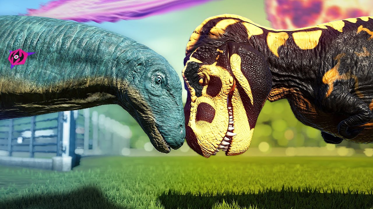 Black T-Rex Vs Brontikens | Tyrannosaurus Vs Brontosaurus - Jurassic World Evolution (Dinosaur King)