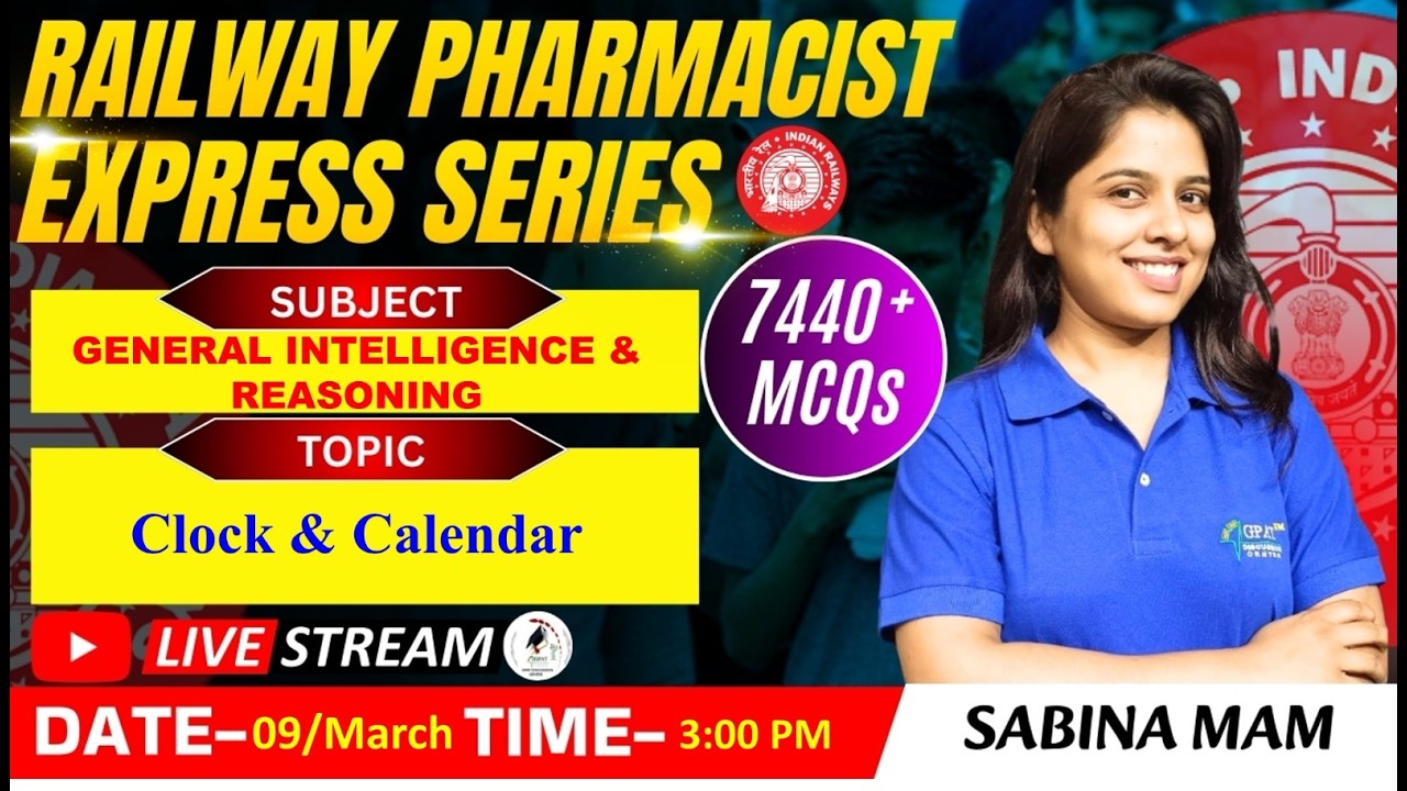 L- 168 | General Intelligence & Reasoning: Clock & Calendar | RAILWAY(RRB) PHARMACIST 7440+ MCQ