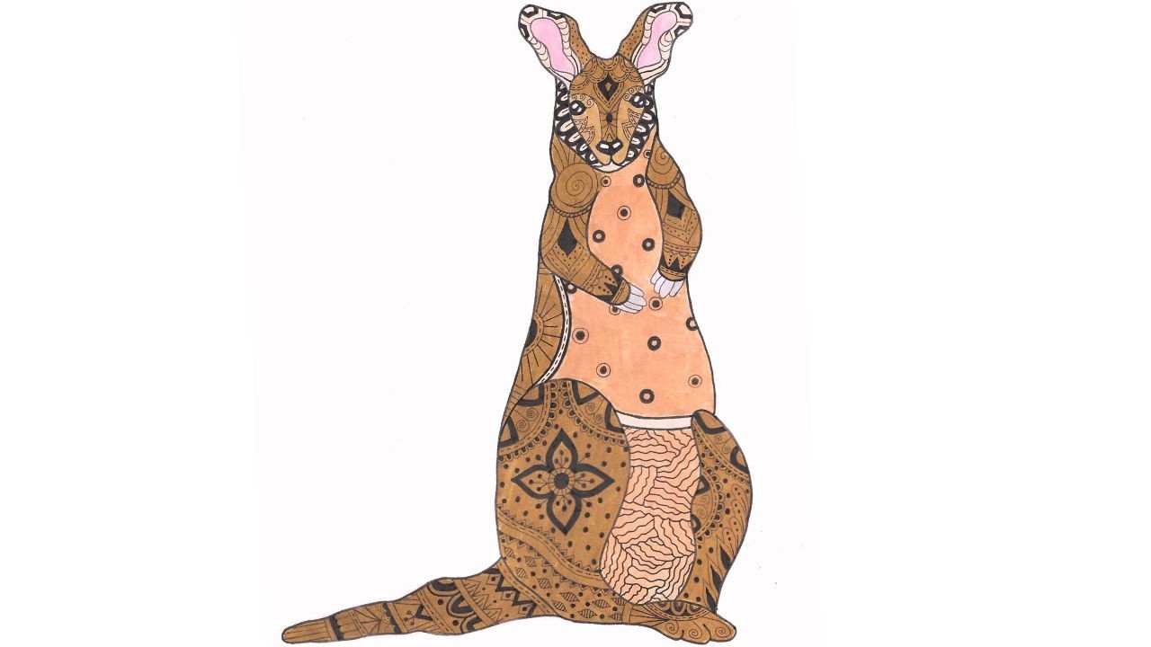 How to Draw a Kangaroo Mandala Art Step by Step | Color Animal Drawing