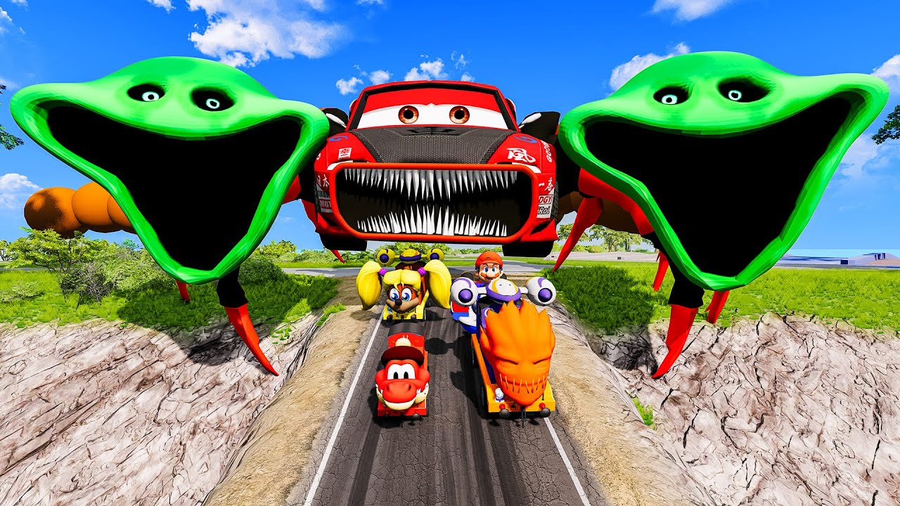 ALL MONSTERS Big & Small Cars Vs Downhill Madness With MCQUEEN CAR EATER - BeamNG.drive | BNG CAR