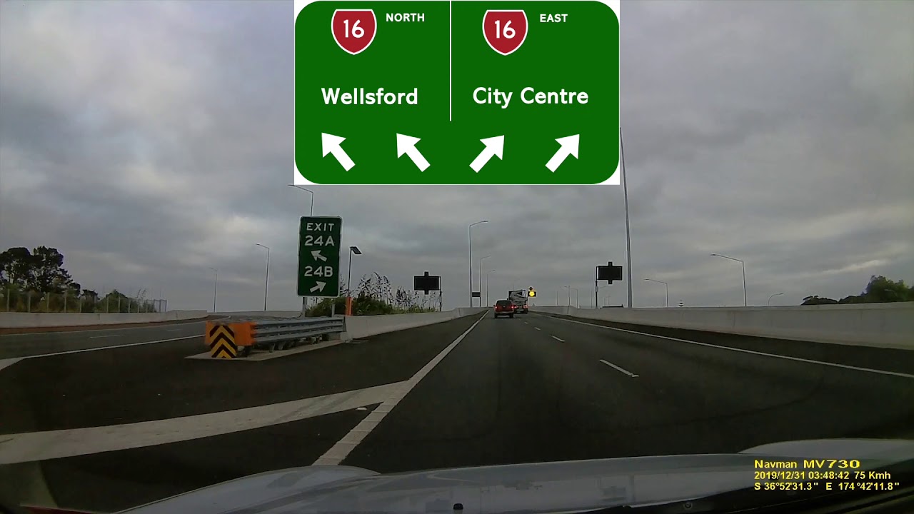 Auckland Airport to Torbay, Auckland Drive via SH20A, SH20, SH16 and SH1