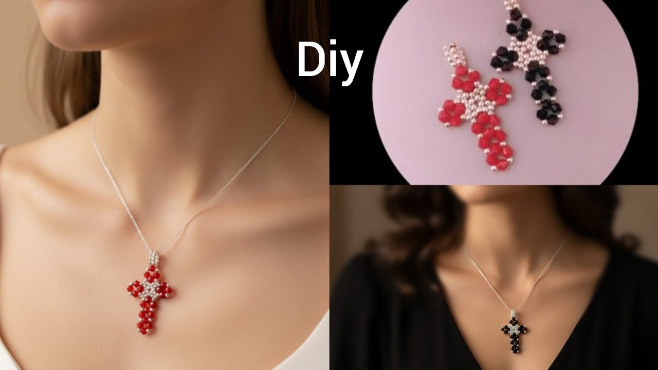 How to make Beaded Cross pendant//Diy Cross with Bicones and seed beads #crosspendant #diyjewelry ✝️