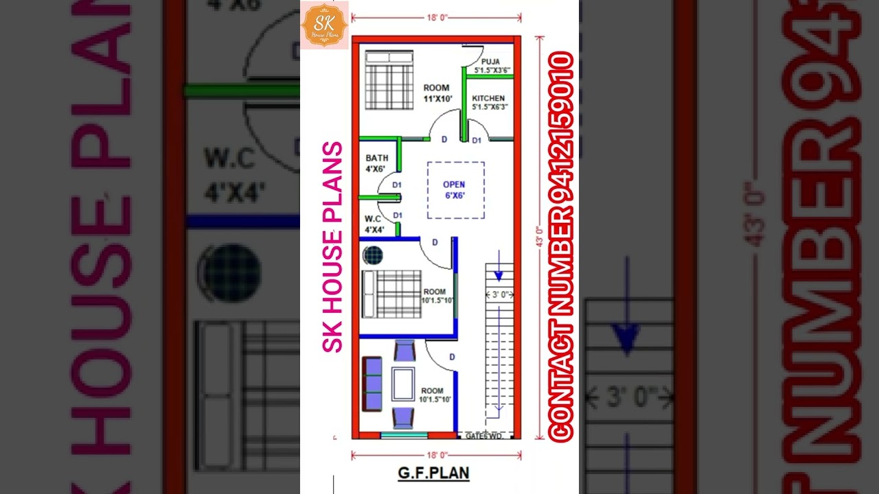 House Design 18' X 43' // 86 SQYDS House Map // House Plan #shorts #AShortADay